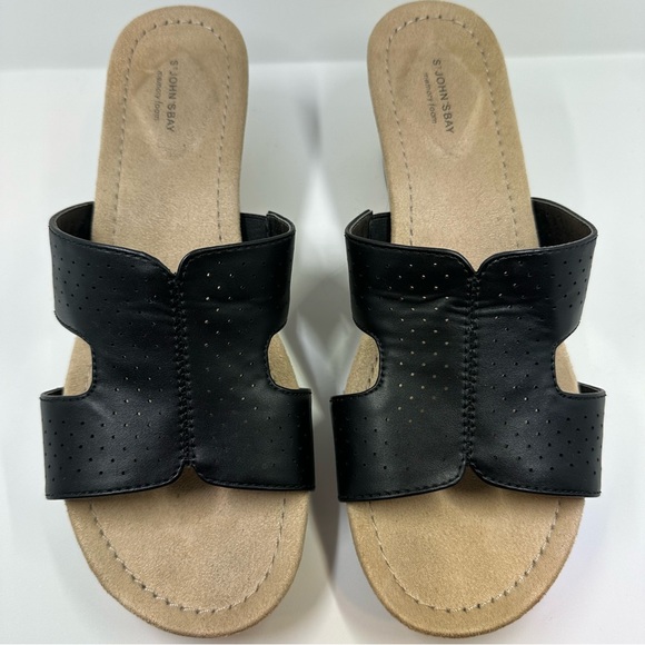 St. John’s Bay Memory Foam Cork Platform Wedge Sandals | Black Women’s Size 10 - Picture 7 of 9